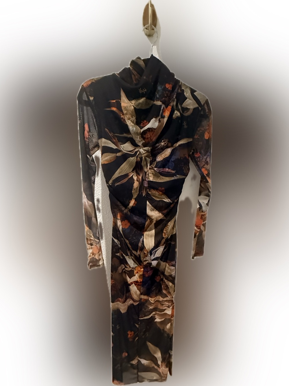 Floral Mesh Long Sleeve Dress - Black & Brown